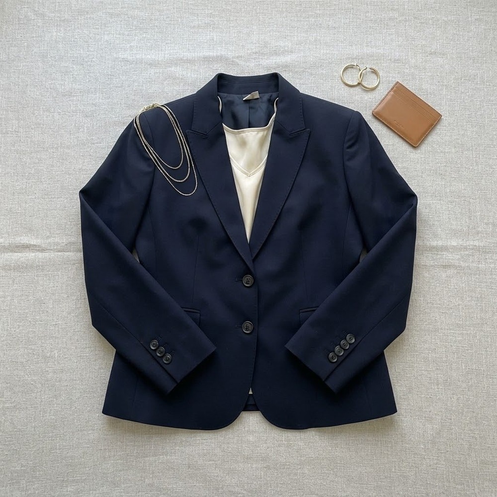 J.Crew Suit Jacket Women P8 Navy Blue Wool Blazer 74216 Classic Professional